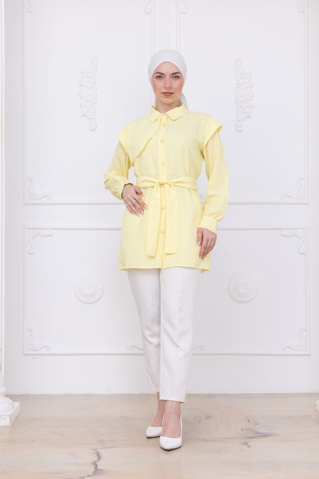 Kemerli Apolet Detaylı Tesettür Gömlek