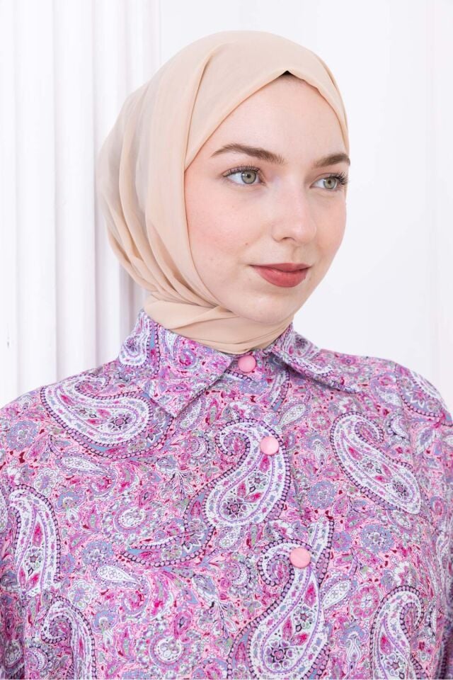 Kadın Şal Desenli Bağlamalı Salaş Gömlek