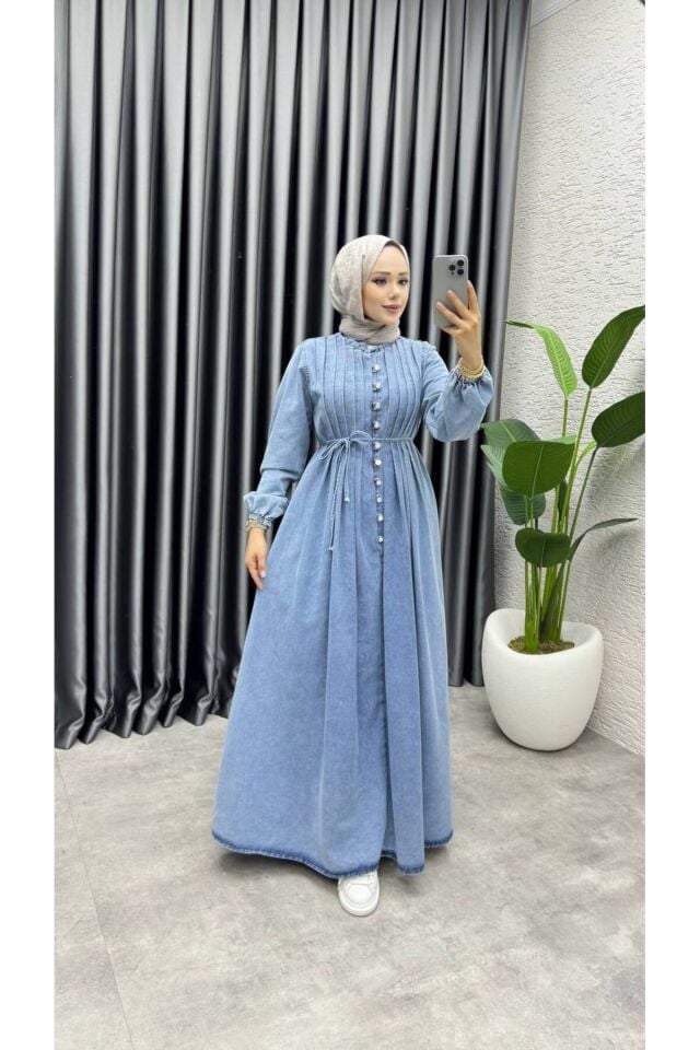 Yıkamalı Denim Kot Elbise