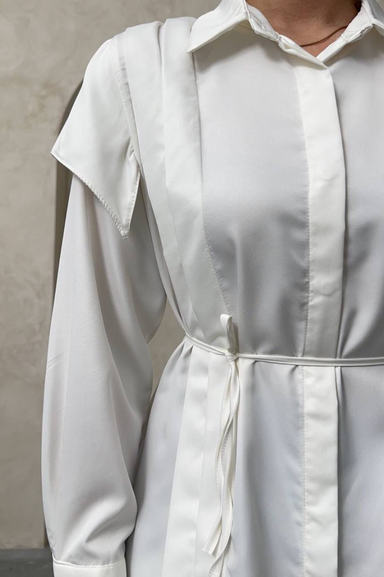 Weak Blue Kadın Beyaz Tunik Gömlek Uzun Kollu Tesettür Gömlek Rahat Kalıp Günlük Şık Kombin