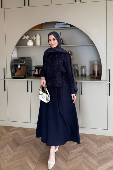 Taş Detaylı Etekli Takım - Lacivert