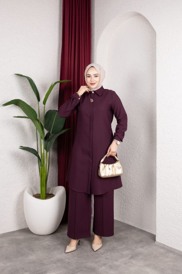 Tesettür Kadın Tunig Pantolon Büyük Beden Şık Takım - Bordo