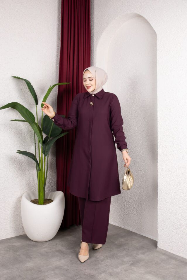Tesettür Kadın Tunig Pantolon Büyük Beden Şık Takım - Bordo