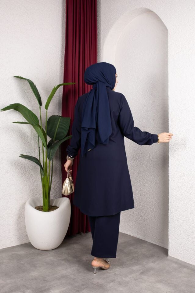 Tesettür Kadın Tunig Pantolon Büyük Beden Şık Takım - Lacivert