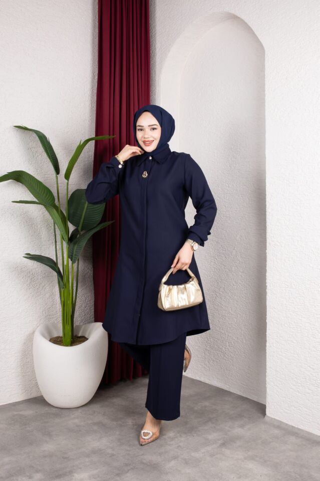 Tesettür Kadın Tunig Pantolon Büyük Beden Şık Takım - Lacivert