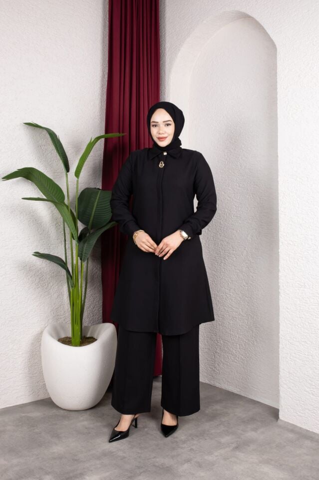 Tesettür Kadın Tunig Pantolon Büyük Beden Şık Takım - Siyah