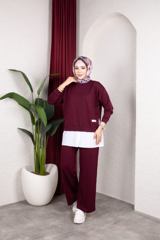 Kadın ikili takım oversize sweatshirt bol paça pantolon günlük şık kombin